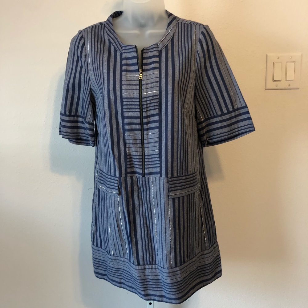 BCBGMAXAZRIA Blue Striped Tunic Style Dress
